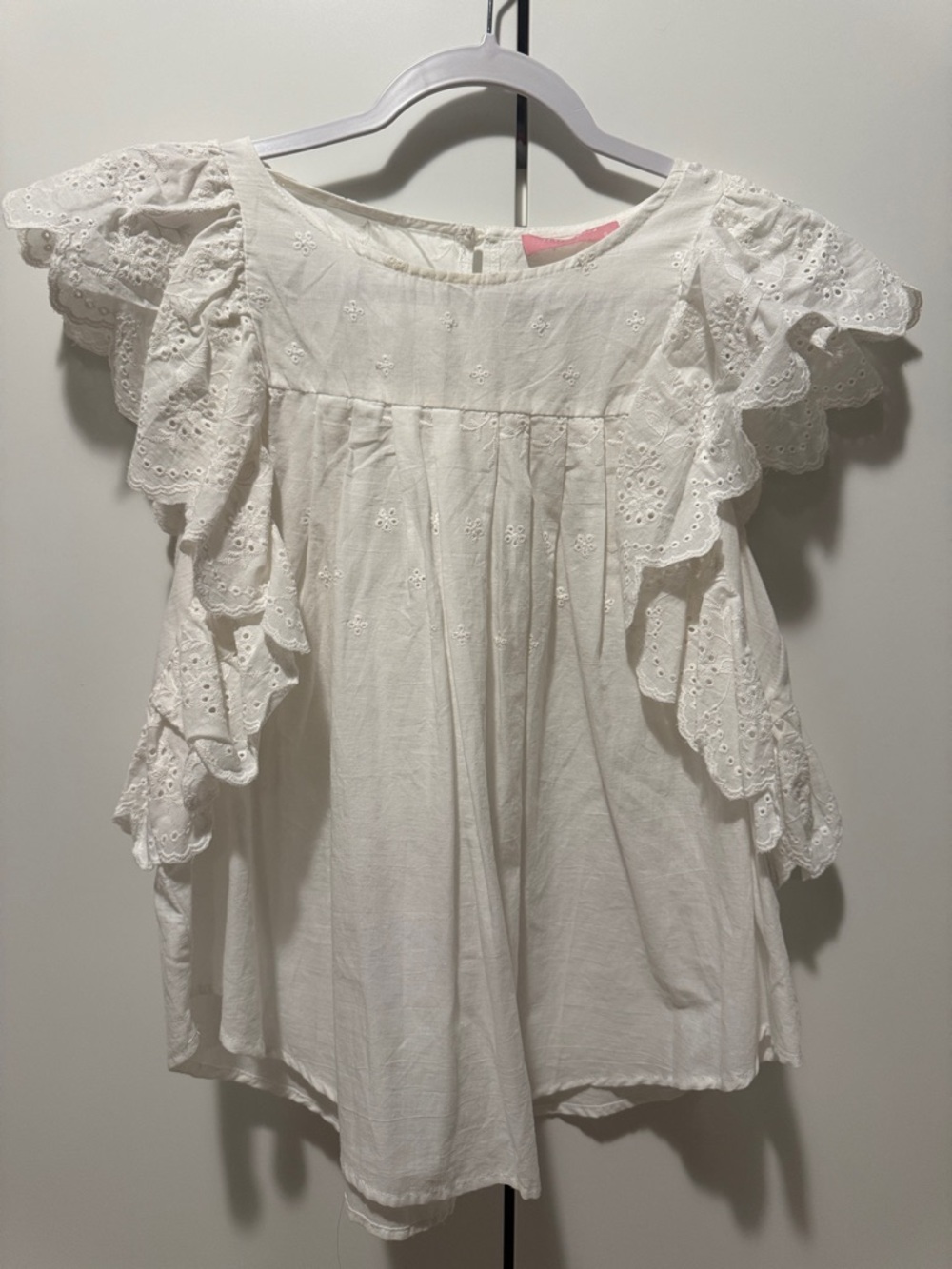 White Eyelet Ruffle Sleeve Women's Top